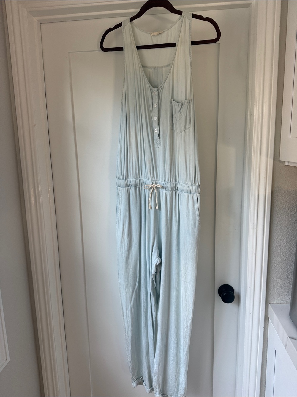 Sleeveless Light Blue Drawstring Jumpsuit